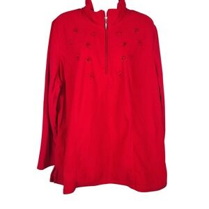 Just My Size JMS Women's Red 1/4 Zip Fleece Pullover Embellished Tunic Top 2X‎